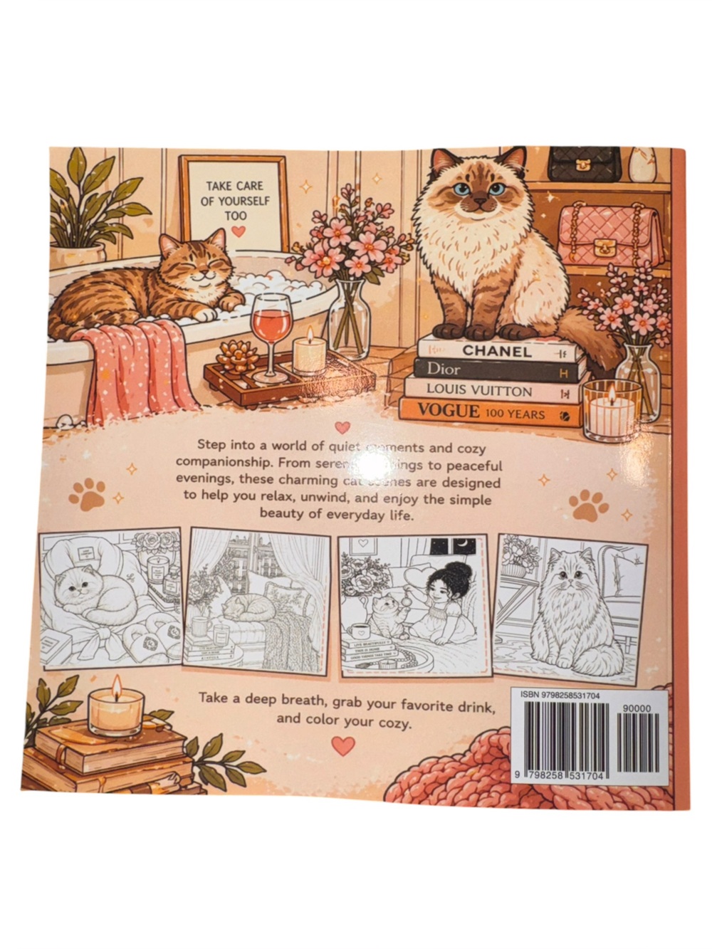 Cozy Cats Adult Coloring Book - Coral & Cream Cover - Picture 2 of 6